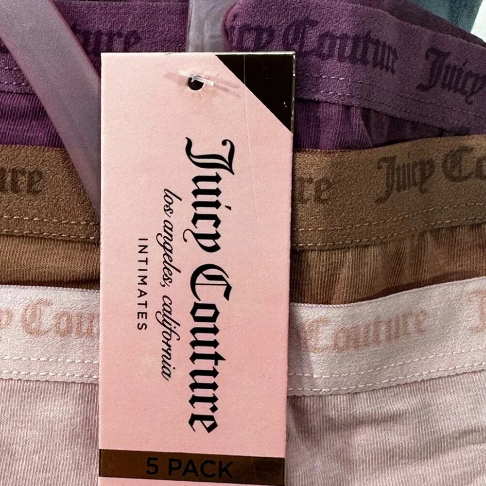 Lot Of 5 Juicy Couture Women's Sz Large Panty Brief Hipster Assorted Colors New